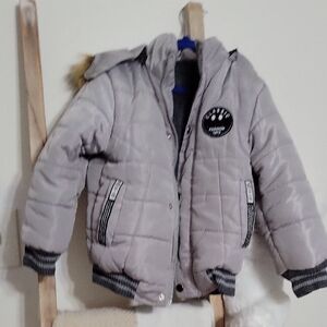 Gray Puffer Jacket with Hood